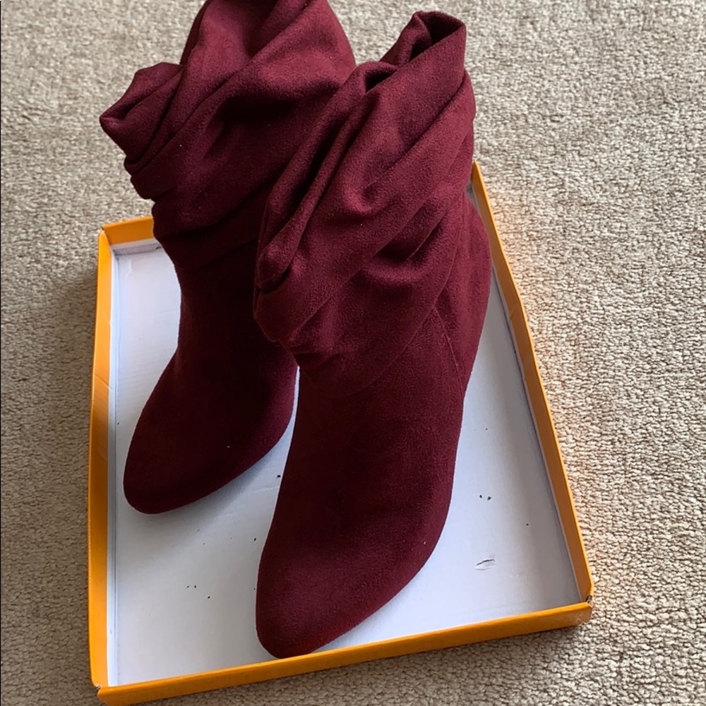 Burgundy slip on boots